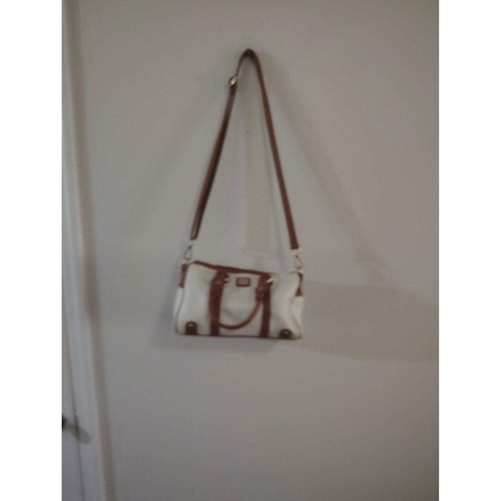 Jose Hess Cream Tan Pebbled Faux Leather Satchel Crossbody Bag Gold Hardware